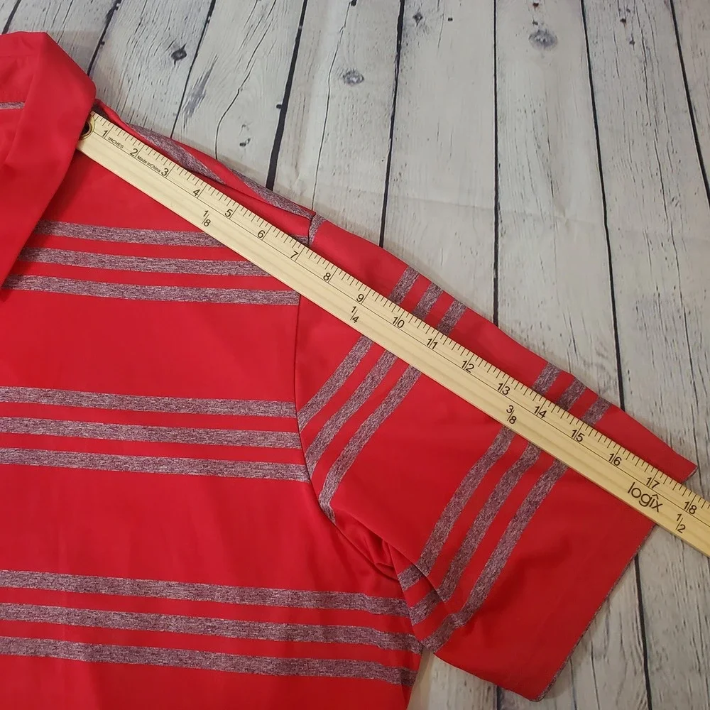 Adidas Men's 2XL Red Polo Shirt Striped‎ 1/4 Button Polyester Golf Logo